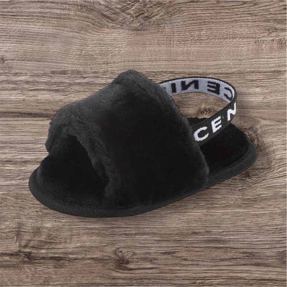 SOLD ON FB. Black Fur Slide Sandals